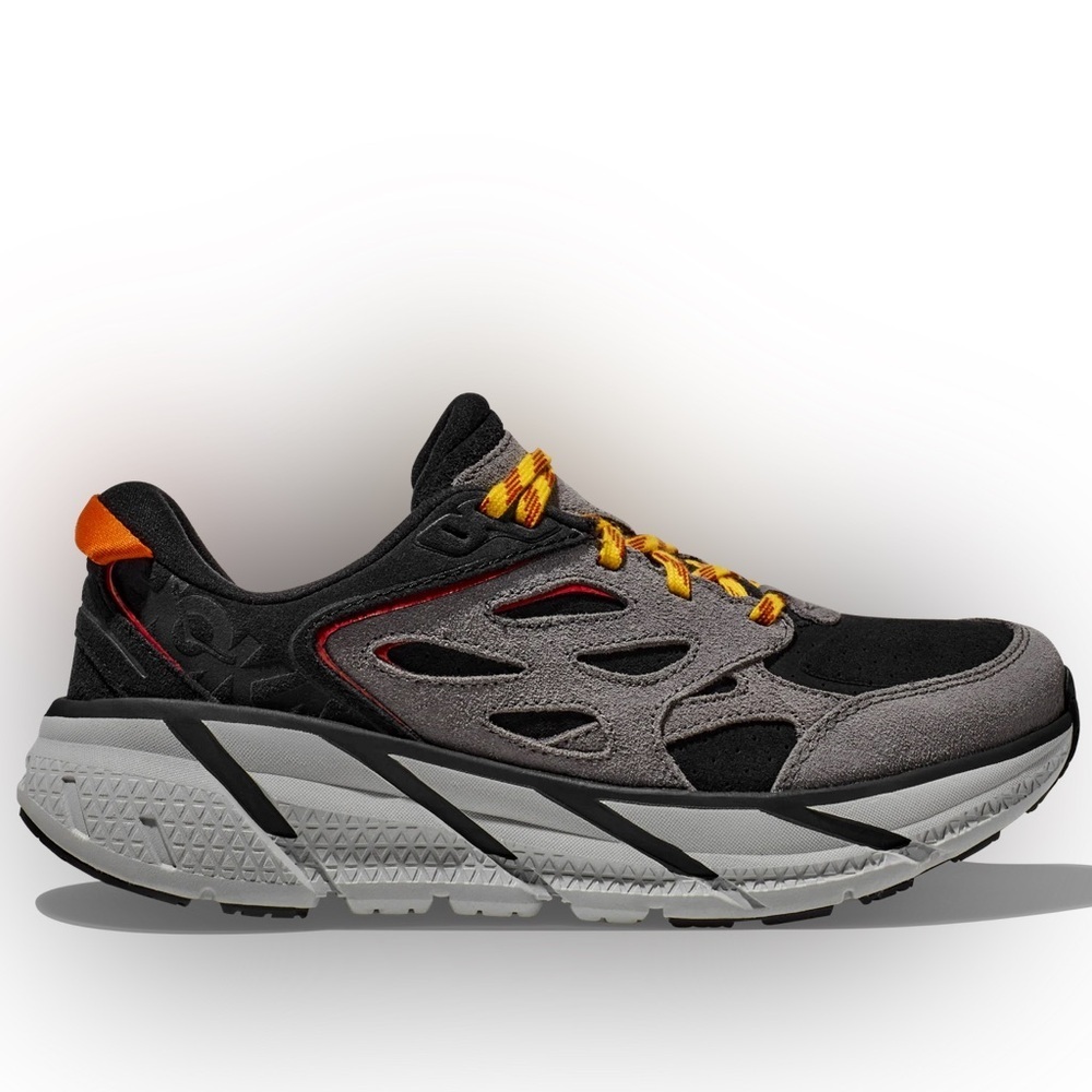 NWT Hoka Clifton L Suede in Black / Lunar Rock Grey UNISEX Shoes Leather BLRK